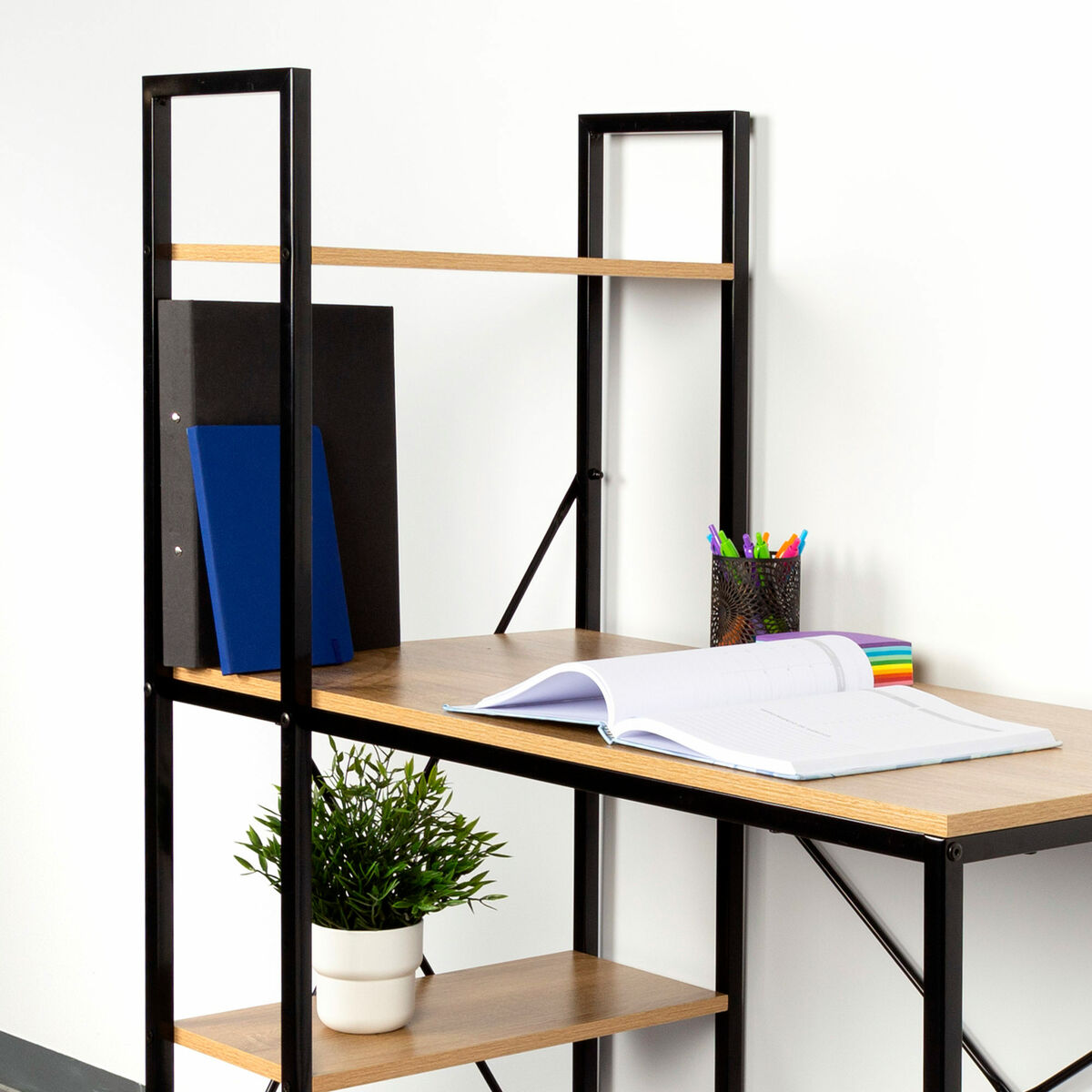 Schreibtisch mit Regal Max Home Stahl Melamin‑Spanplatte 100 × 120 × 52 cm